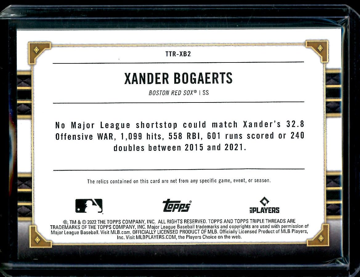 2022 Topps Triple Threads Xander Bogaerts Game Used Patch /3 Red Sox