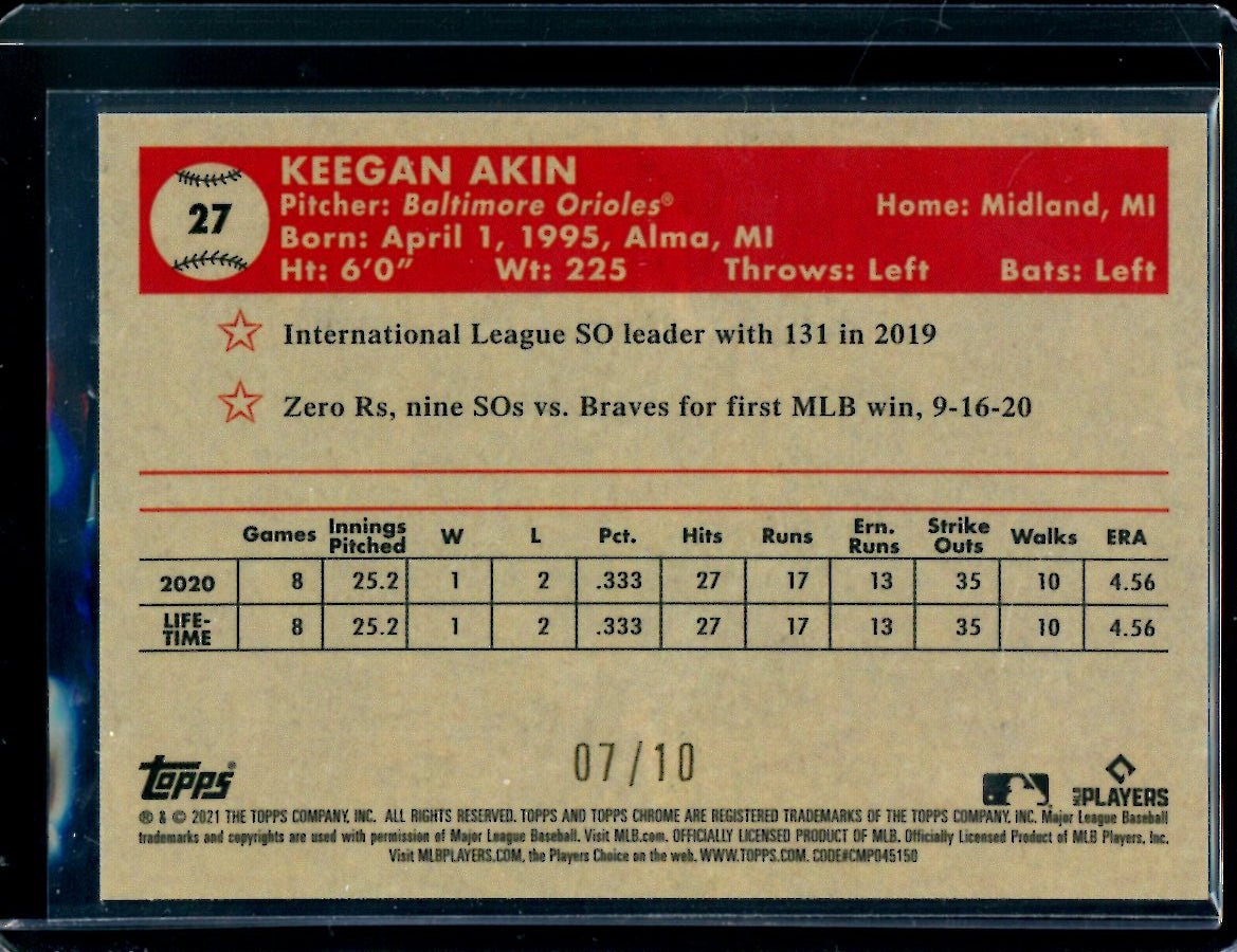 2021 Topps Chrome Platinum Anniversary Keegan Akin /10 Oroles - Trading Card Market