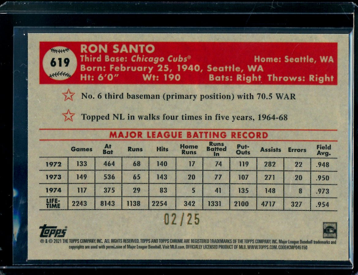 2021 Topps Chrome Platinum Anniversary Ron Santo /25 Cubs