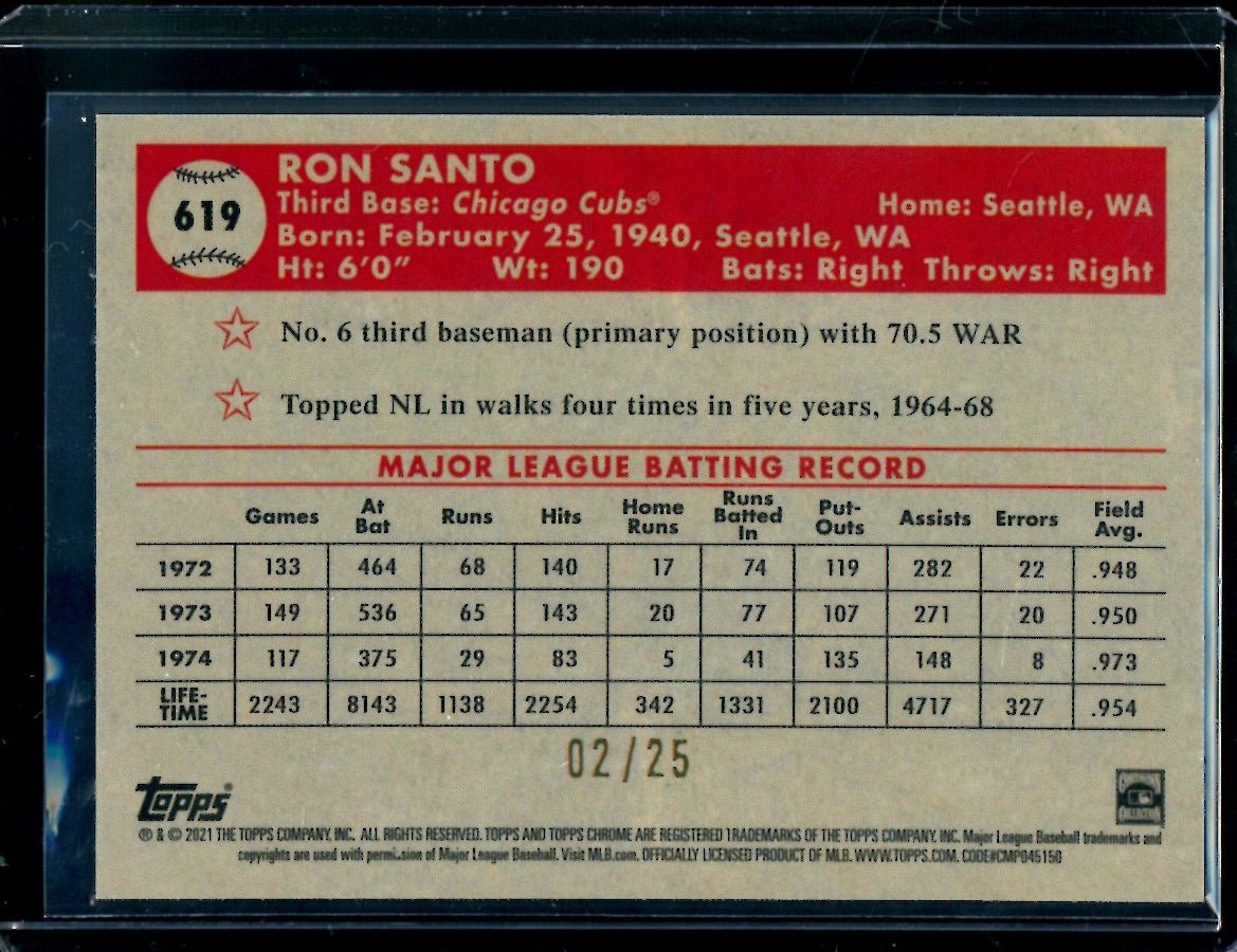 2021 Topps Chrome Platinum Anniversary Ron Santo /25 Cubs - Trading Card Market