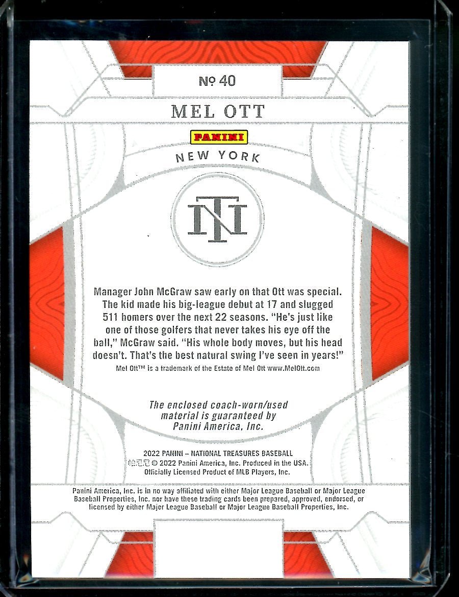 2022 Panini National Treasures Mel Ott Patch /25 Mets - Trading Card Market