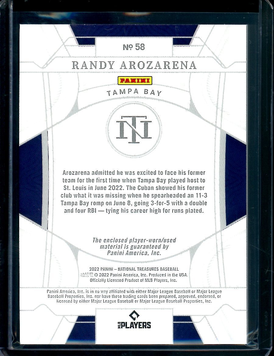2022 Panini National Treasures Randy Arozarena Patch /25 Rays - Trading Card Market