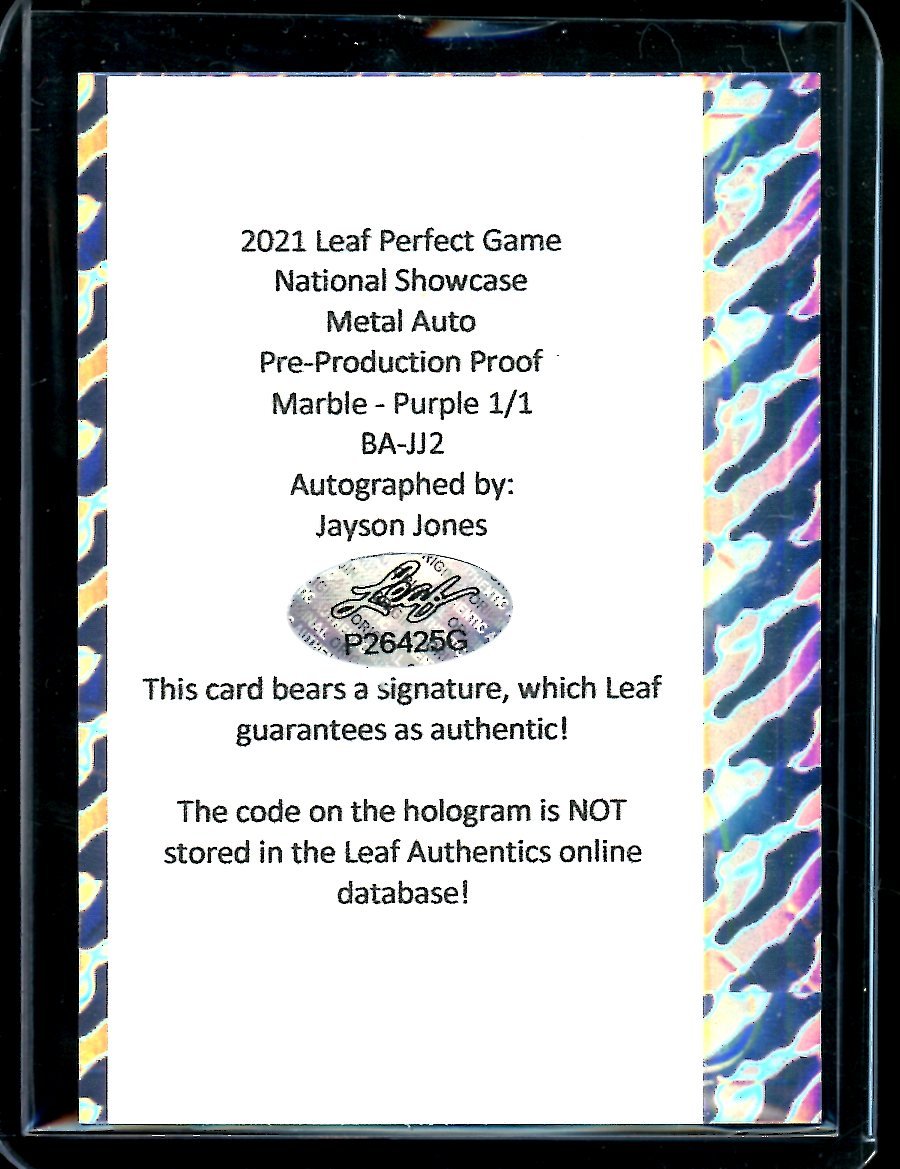 2021 Leaf Perfect Game Jayson Jones Auto Proof 1/1 - Trading Card Market