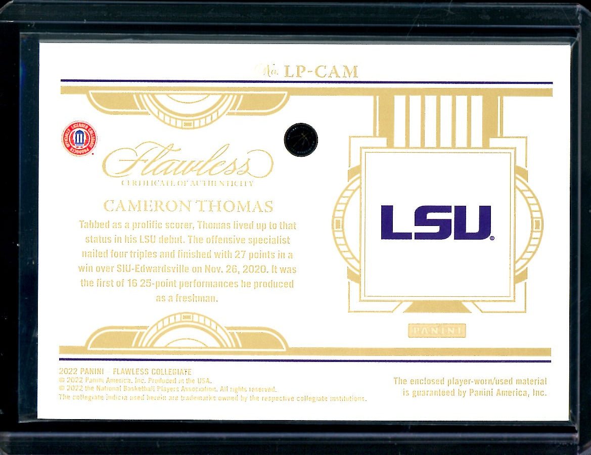 2022 Panini Flawless Collegiate Cameron Thomas Legacy Patches /20 LSU - Trading Card Market