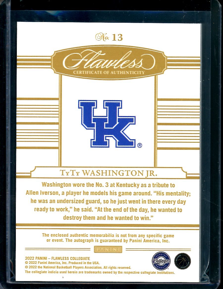 2022 Panini Flawless Collegiate TyTy Washington Rookie RPA /25 Kentucky - Trading Card Market