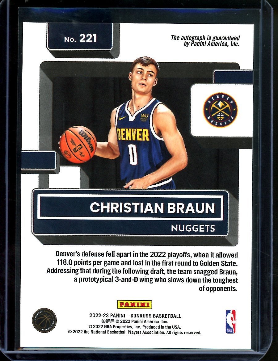 2022/23 Panini Donruss Choice Christian Braun Rookie Auto Nuggets - Trading Card Market