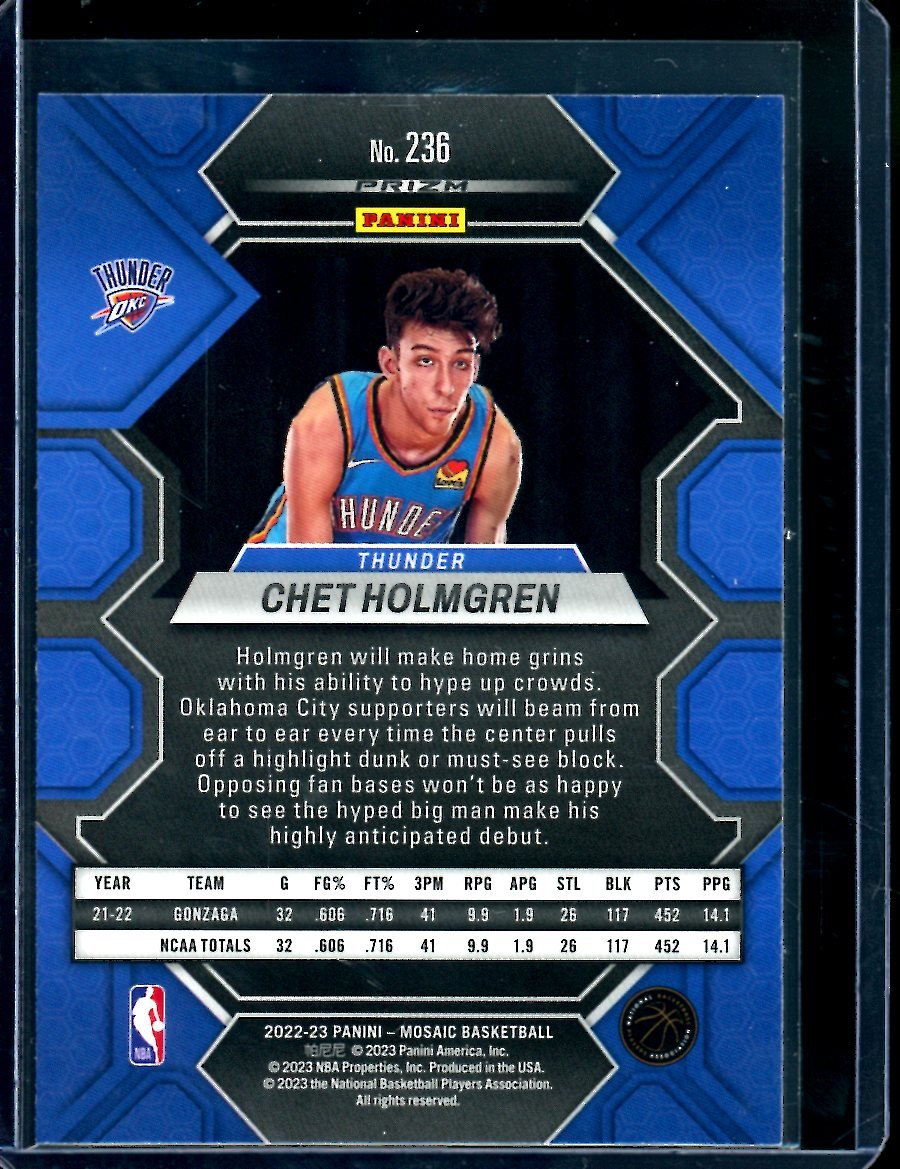 2022/23 Panini Mosaic Chet Holmgren Rookie Reactive Blue Thunder - Trading Card Market