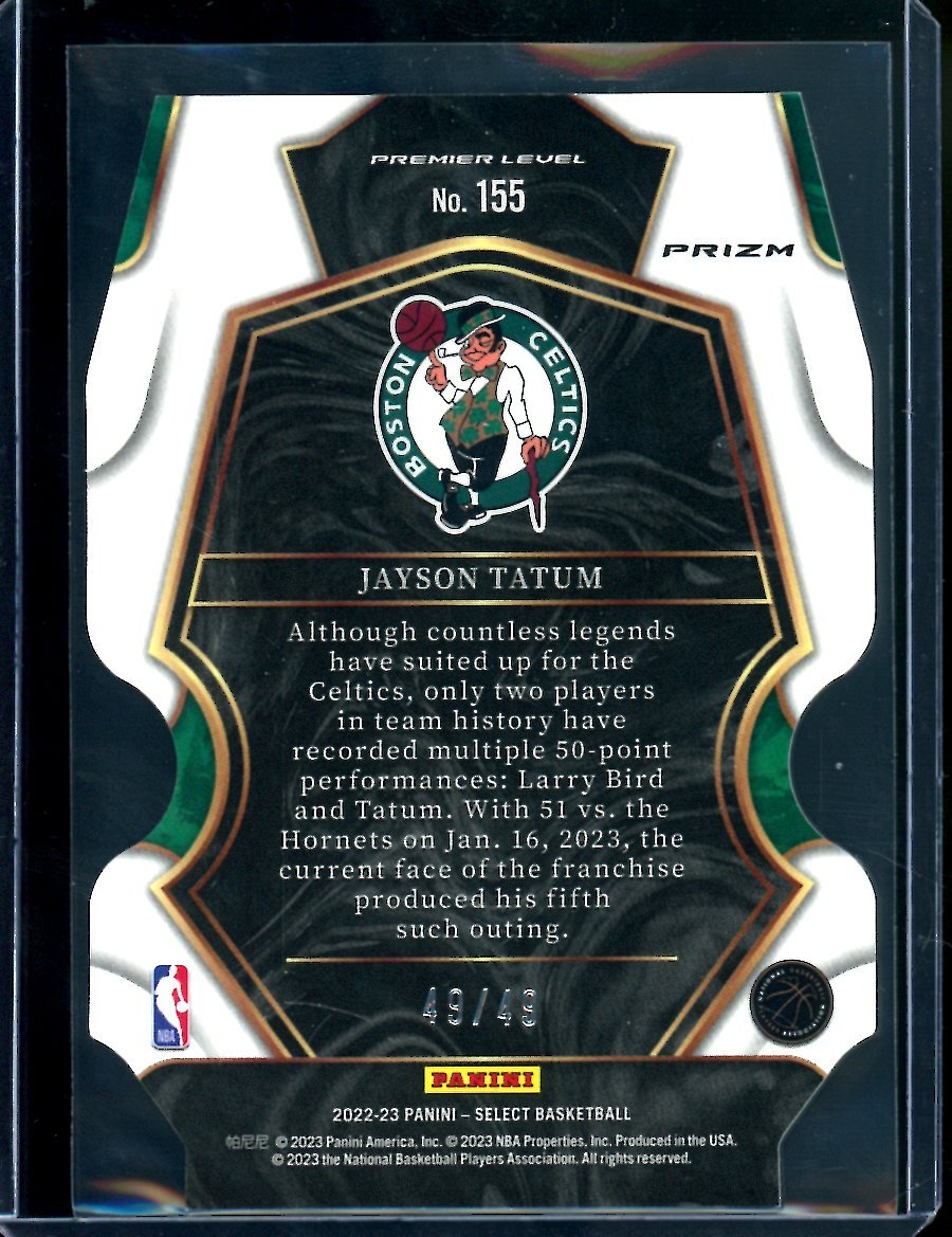 2022/23 Panini Select Jayson Tatum Green Die - Cut /49 Celtics - Trading Card Market