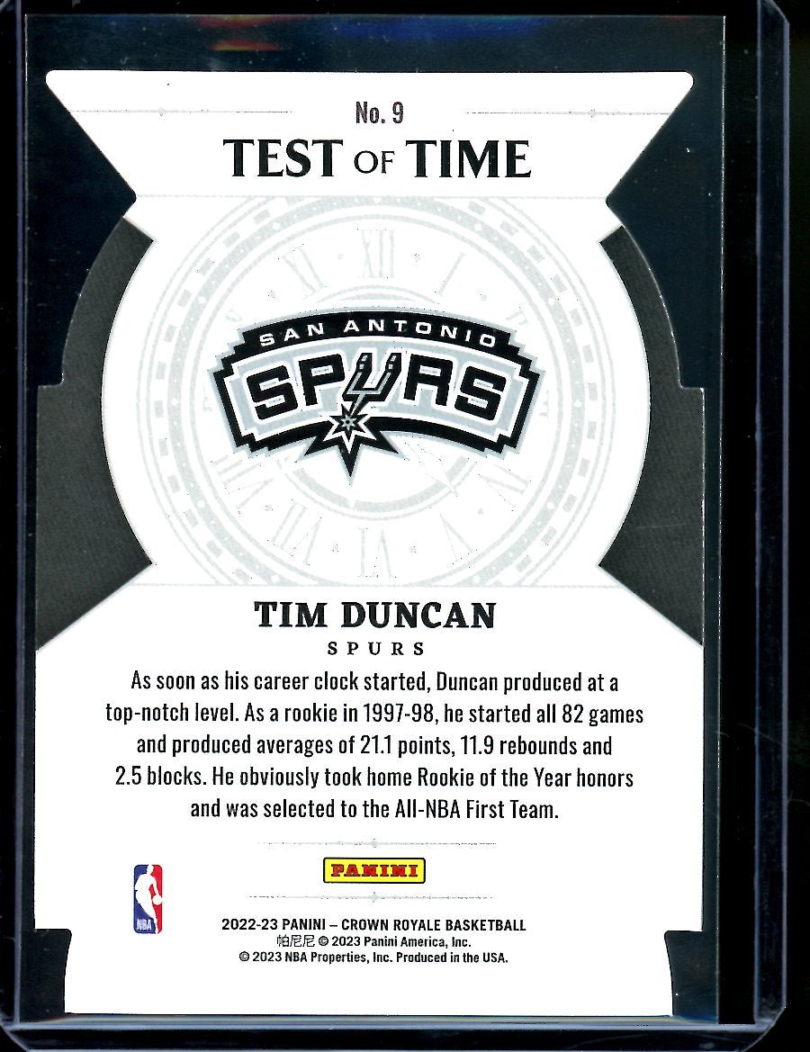 2022/23 Panini Crown Royale Tim Duncan Test of Time /75 Spurs - Trading Card Market