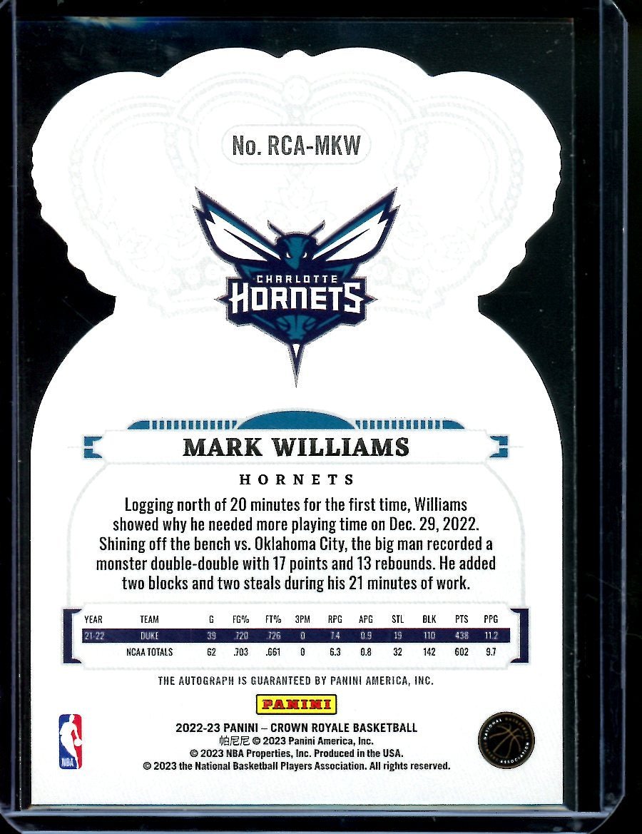 2022/23 Panini Crown Royale Mark Williams Rookie Auto Pink /49 Hornets - Trading Card Market