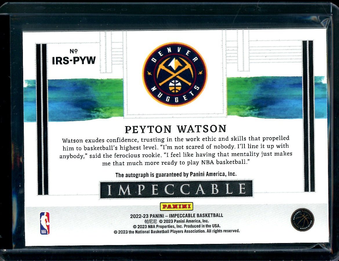2022/23 Panini Impeccable Peyton Watson Rookie Auto /99 Nuggets - Trading Card Market