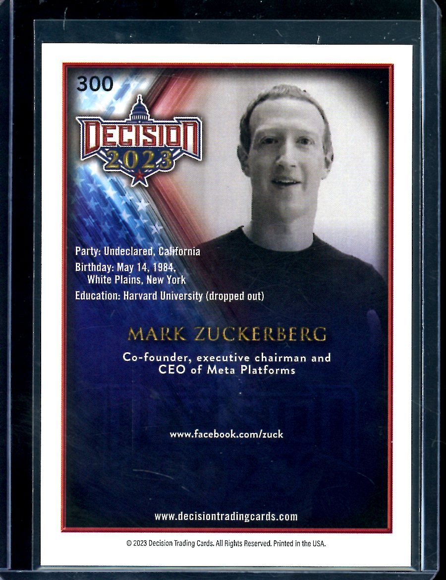 2023 Benchwarmers Decision Mark Zuckerberg /2 CEO Facebook - Trading Card Market