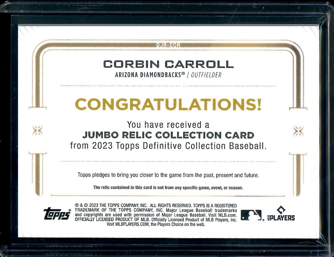 2023 Topps Definitive Corbin Carroll Rookie Bat Patch /40 Diamondbacks - Trading Card Market
