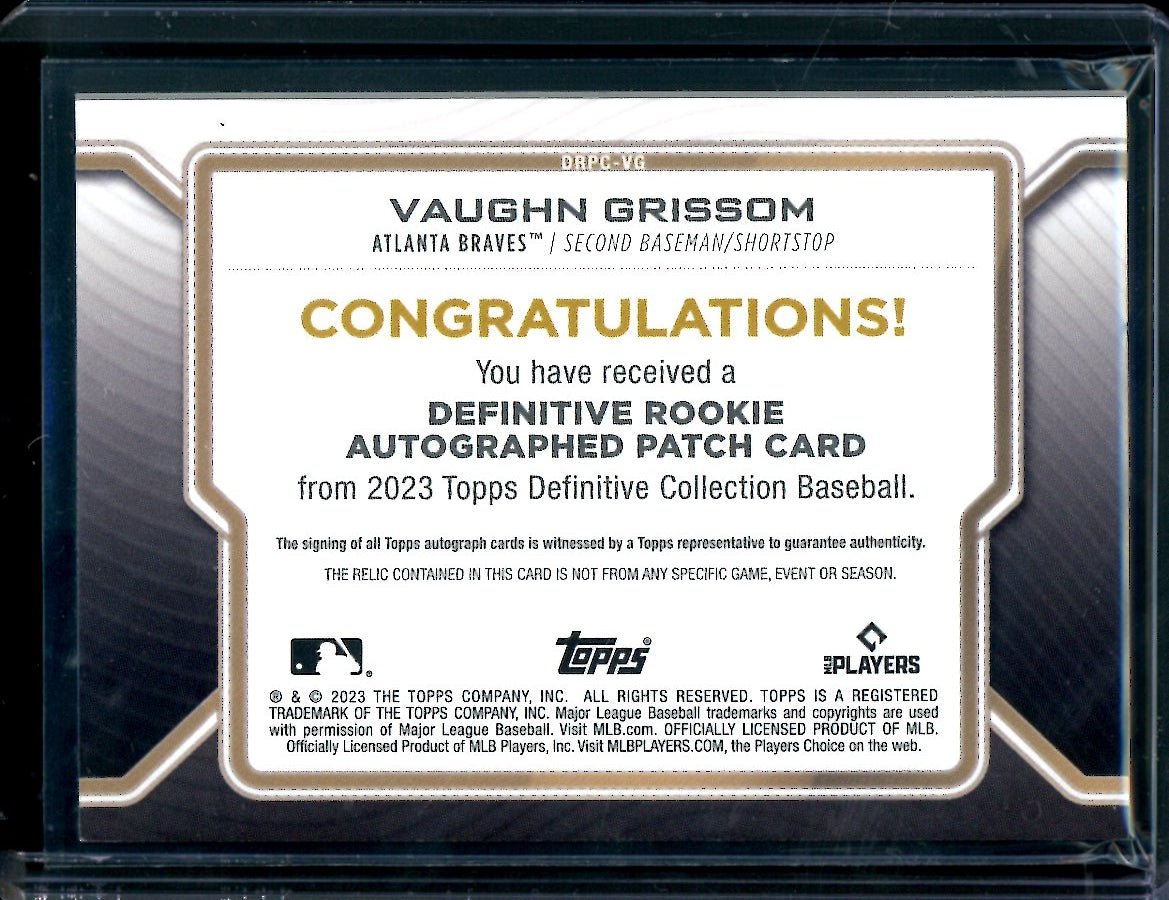 2023 Topps Definitive Vaughn Grissom Rookie RPA /50 Braves - Trading Card Market