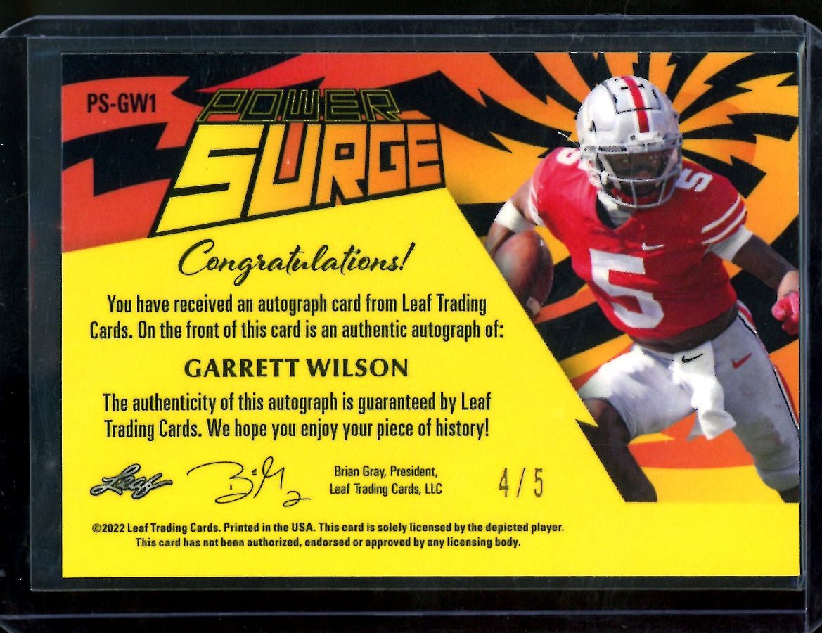 2022 Leaf Pro Set Garrett Wilson Power Surge Auto /5 Jets - Trading Card Market