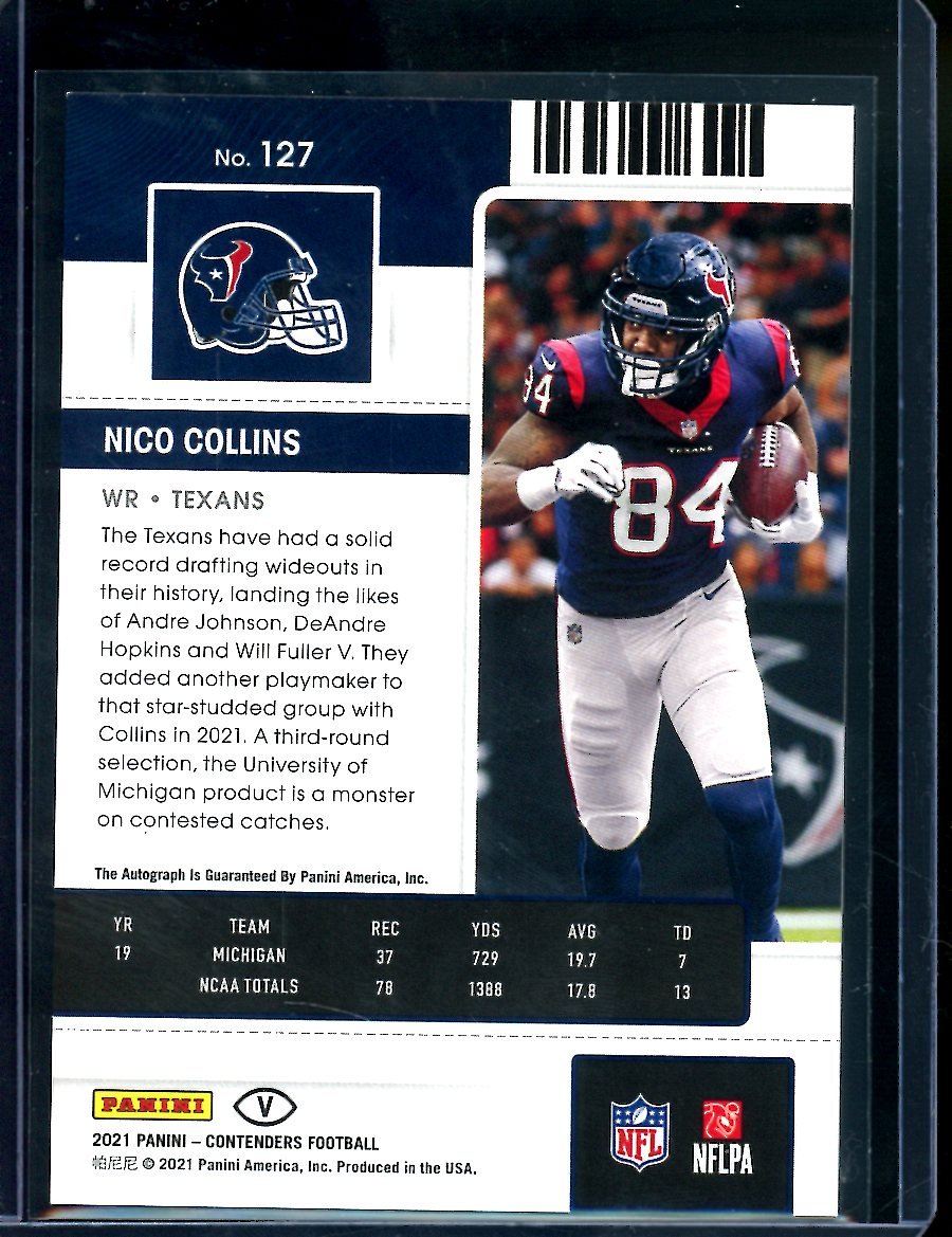 2021 Panini Contenders Nico Collins Rookie Ticket Auto /23 Texans - Trading Card Market