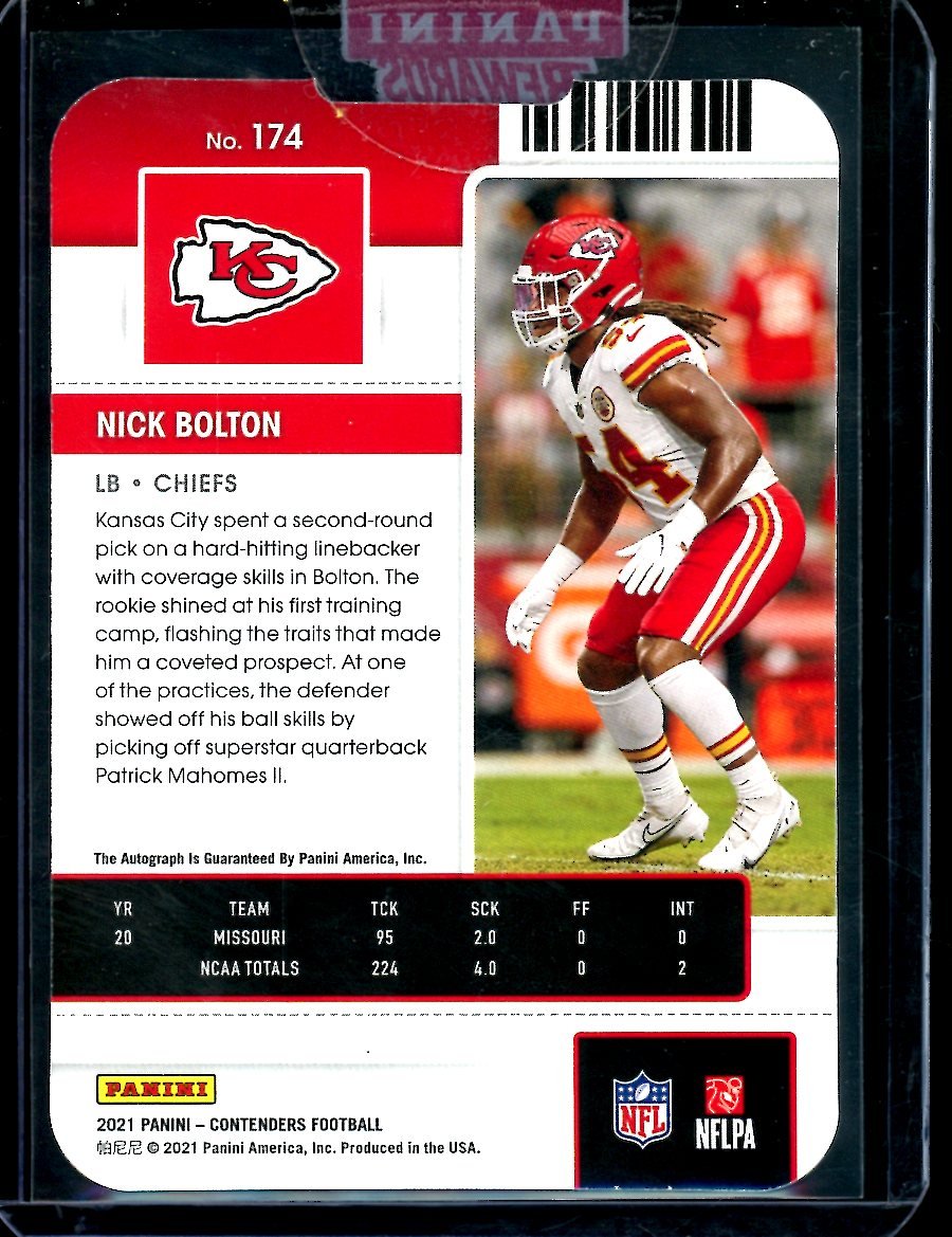 2021 Panini Contenders Nick Bolton Rookie Ticket Stub Auto /54 Chiefs - Trading Card Market