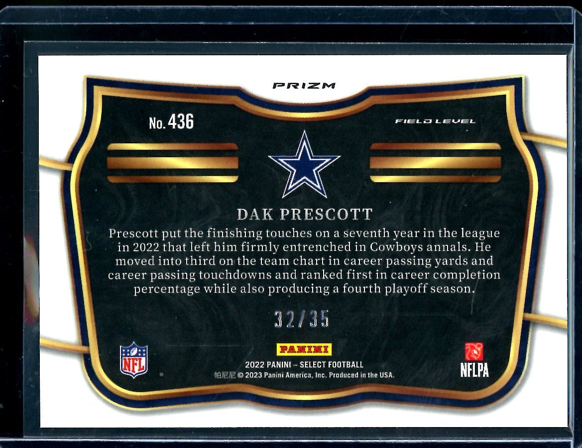 2022 Panini Select Dak Prescott Field Level White /35 Cowboys - Trading Card Market