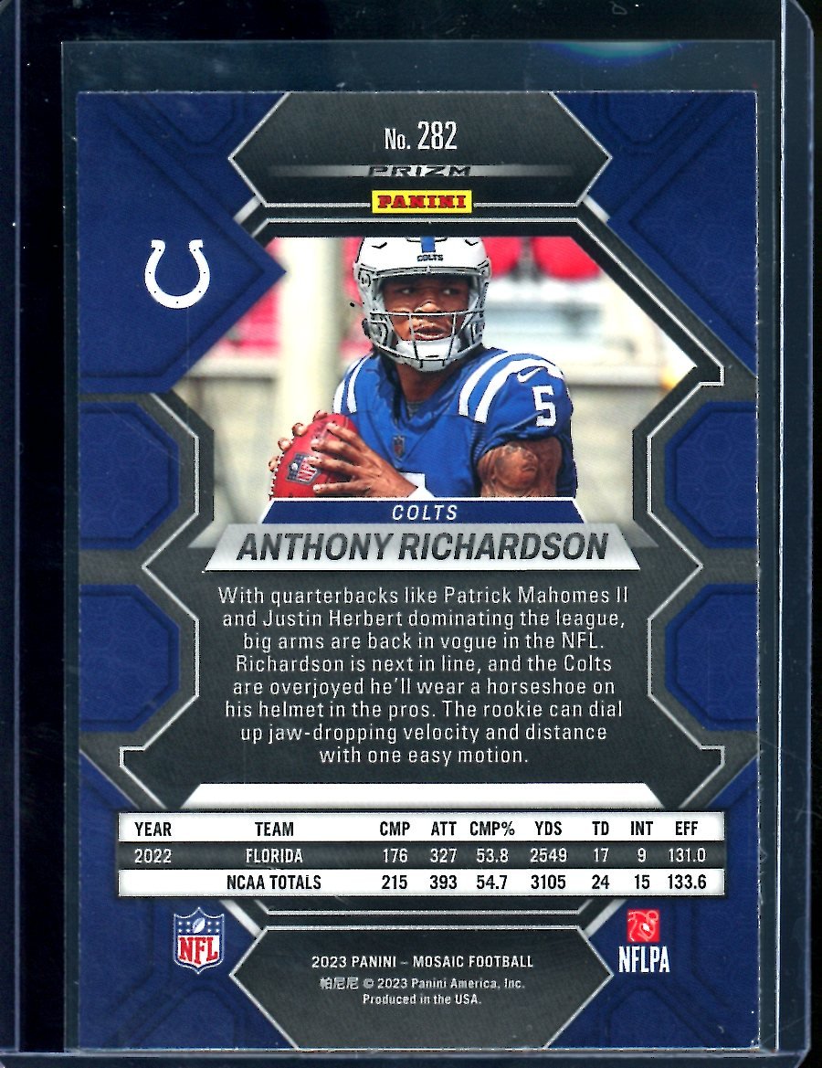 2023 Panini Mosaic Anthony Richardson Rookie Blue Reactive Colts - Trading Card Market