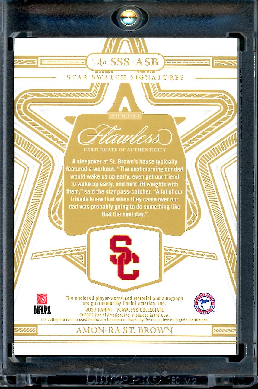 2023 Panini Flawless Collegiate Amon-Ra St. Brown Star Swatch Signatures Patch Auto FOTL Pink /3 USC