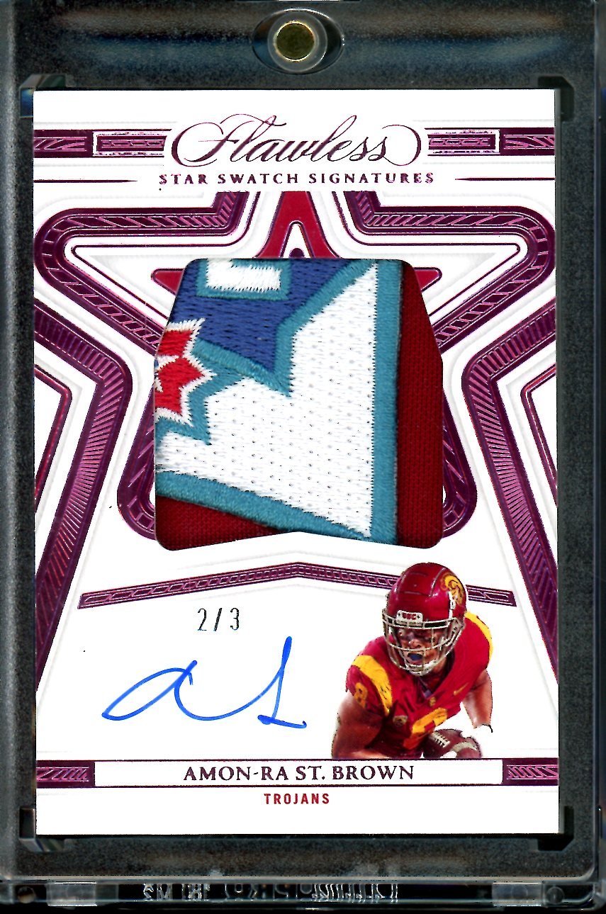 2023 Panini Flawless Collegiate Amon-Ra St. Brown Star Swatch Signatures Patch Auto FOTL Pink /3 USC