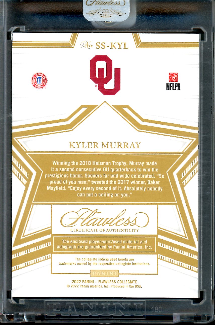 2023 Panini Flawless Collegiate Kyler Murray Star Swatch Signatures Patch Auto FOTL Pink /3 Oklahoma