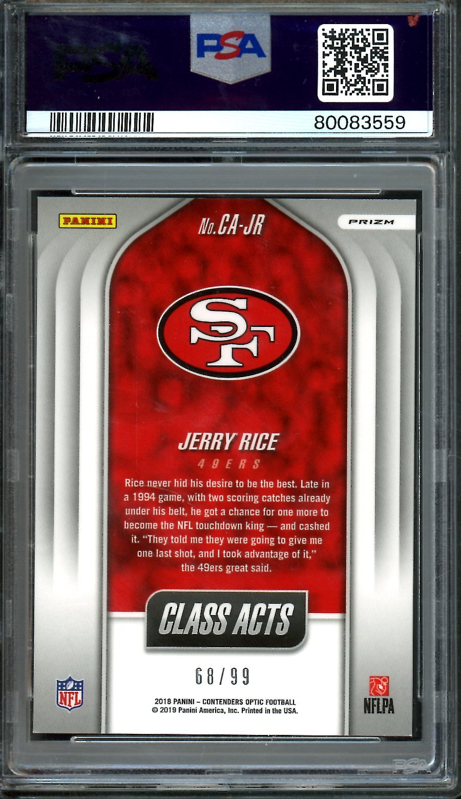 2018 Panini Contenders Optic Jerry Rice Class Acts Purple /99 PSA 9 49ers - Trading Card Market
