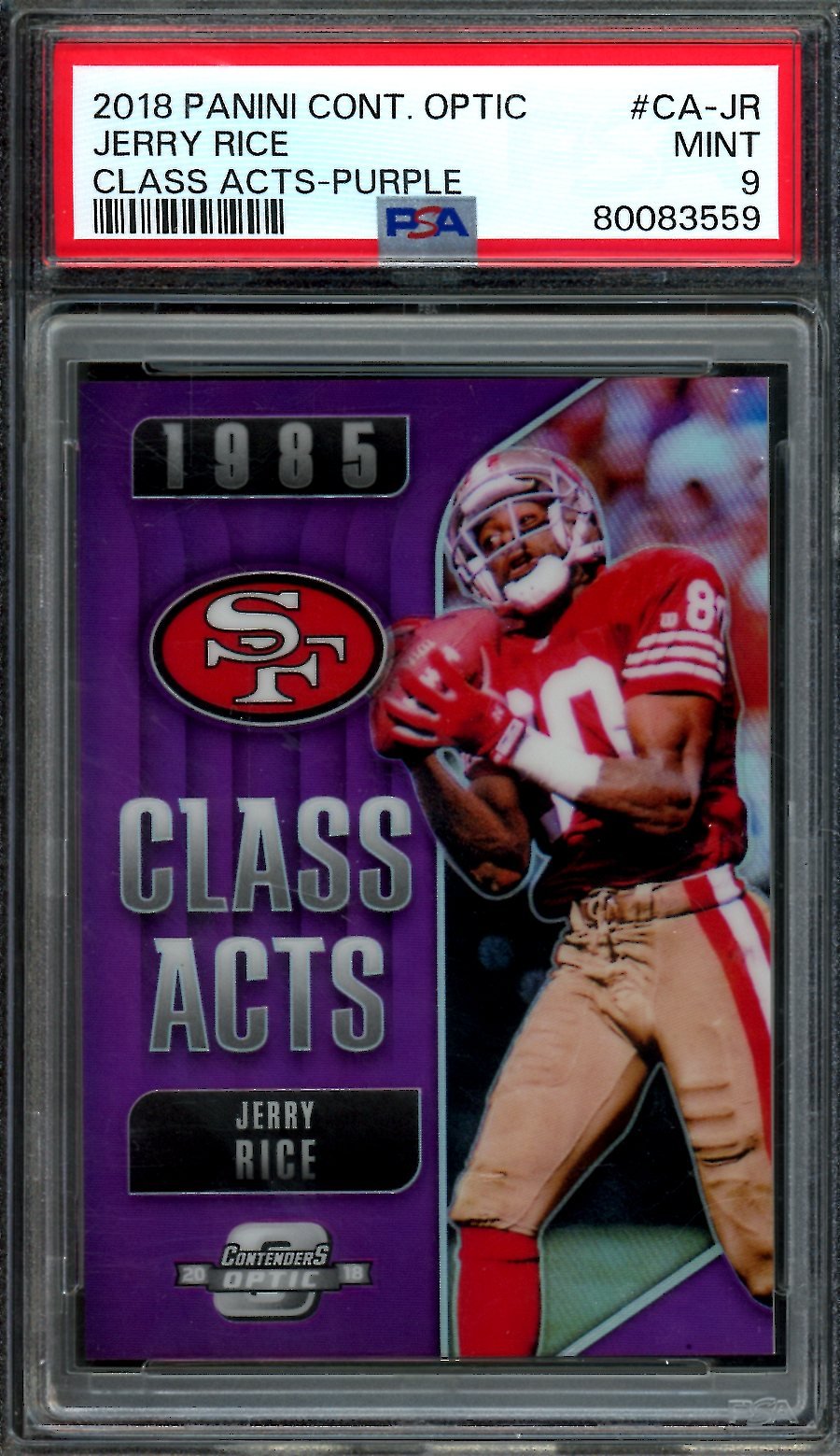 2018 Panini Contenders Optic Jerry Rice Class Acts Purple /99 PSA 9 49ers