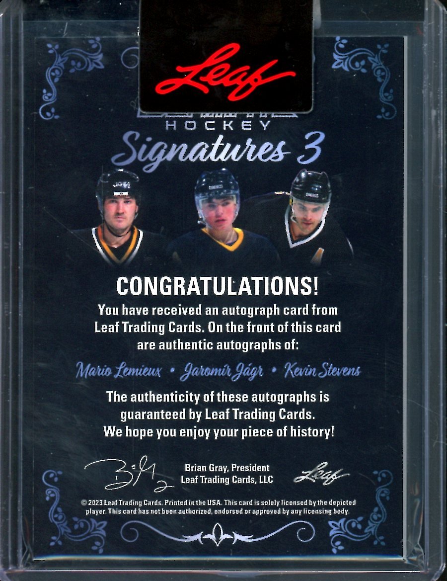 2023 Leaf Ultimate Hockey Mario Lemieux/Jaromir Jagr/Kevin Stevens Triple Auto /5 - Trading Card Market