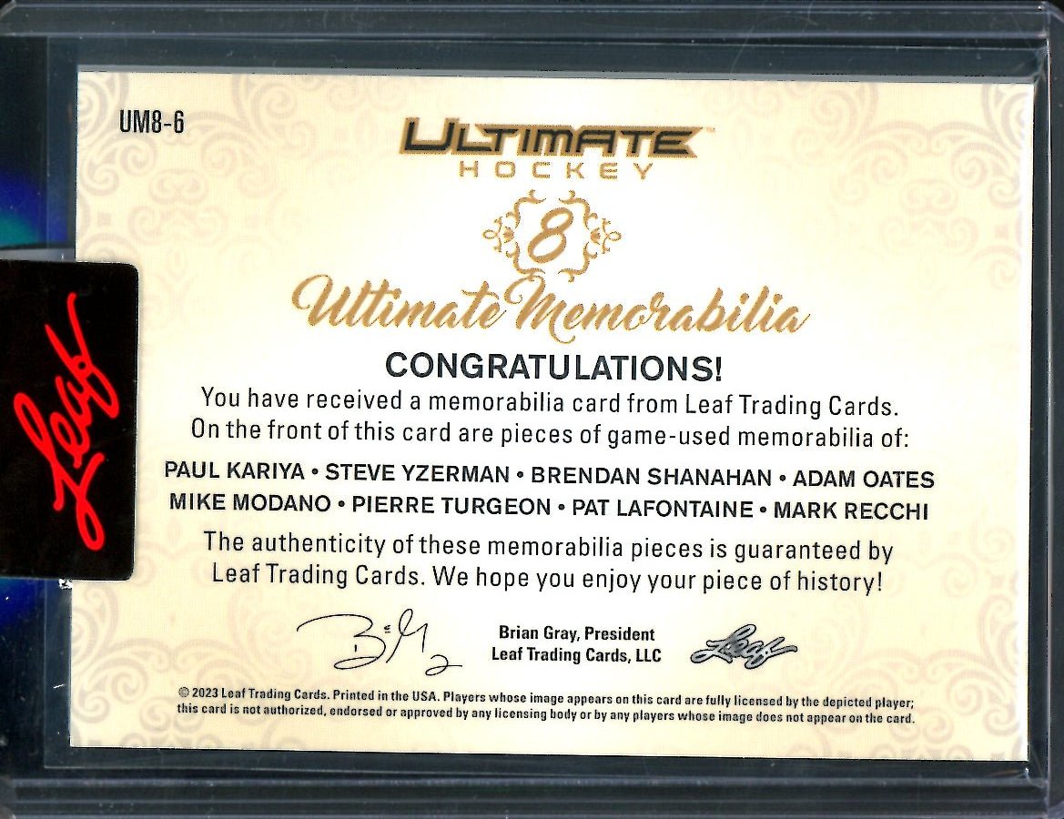 2023 Leaf Ultimate Hockey Paul Kariya/Steve Yzerman/Brendan Shanahan/Mike Modano/ Pierre Turgeon/Pat Lafontaine/Mark Recchi Ultimate Memorabilia /6 - Trading Card Market