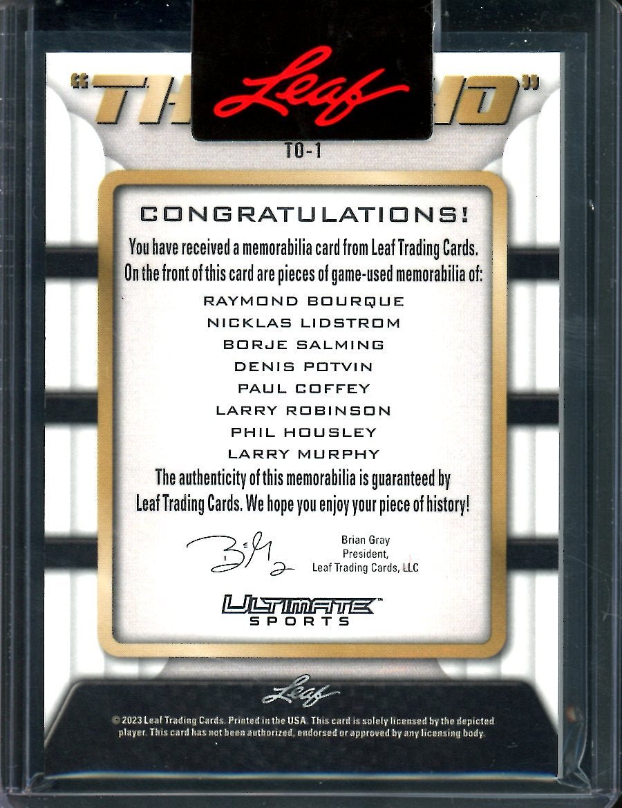 2023 Leaf Ultimate Hockey Raymond Bourque/Nicklas Lidstrom/ Borje Salming/ Denis Potvin/ Paul Coffey/Larry Robinson/Phil Housley/Larry Murphy "The Ocho" Patch /10 - Trading Card Market