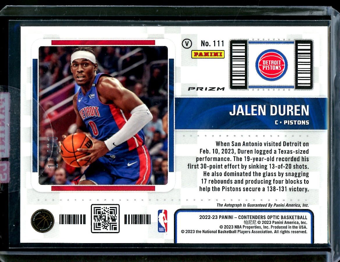 2022/23 Panini Contenders Optic Jalen Duren Rookie Ticket Auto Red Variation Pistons - Trading Card Market