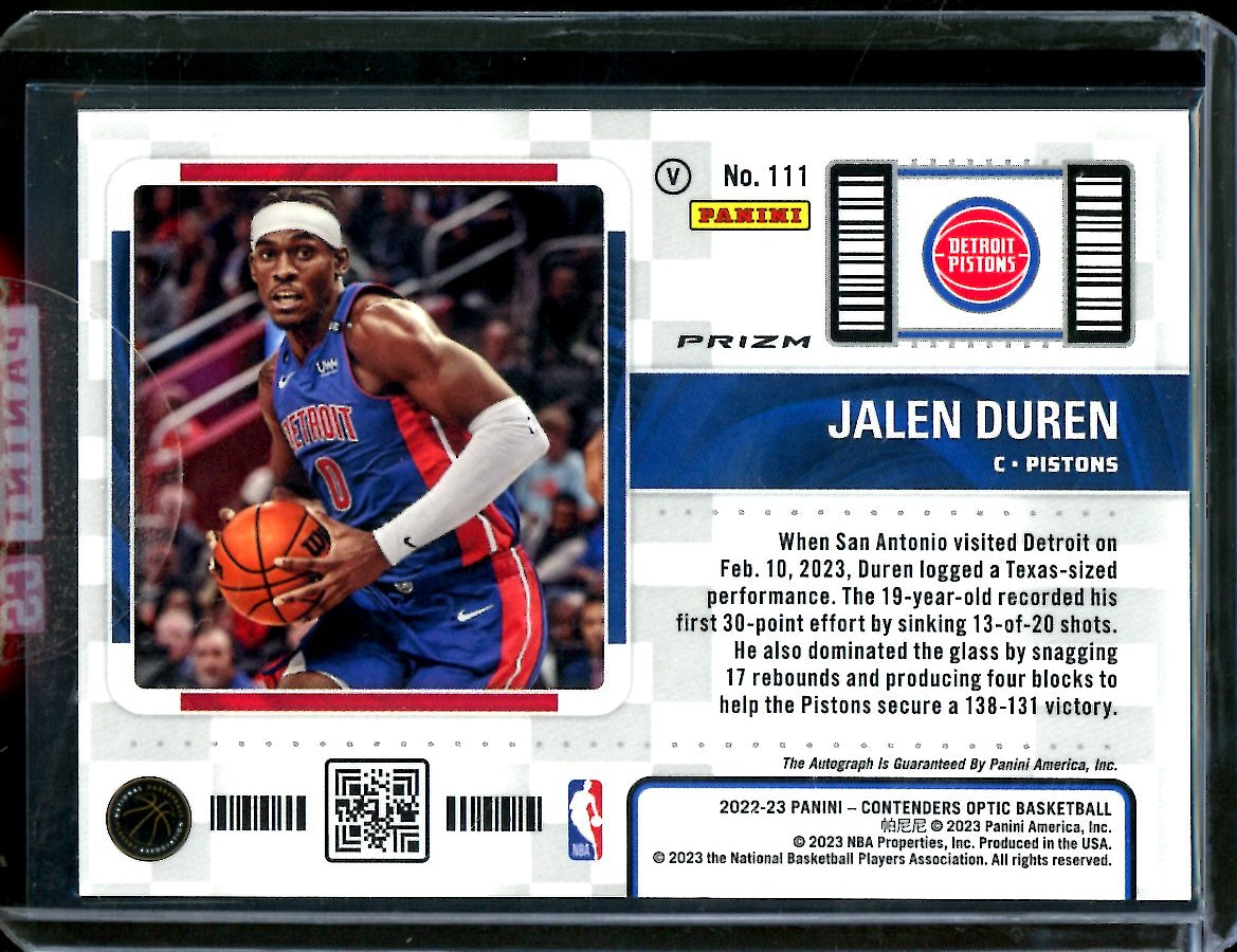 2022/23 Panini Contenders Optic Jalen Duren Rookie Ticket Auto Variation Pistons
