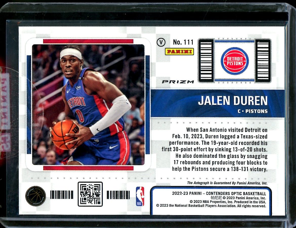 2022/23 Panini Contenders Optic Jalen Duren Rookie Ticket Auto Variation Pistons - Trading Card Market