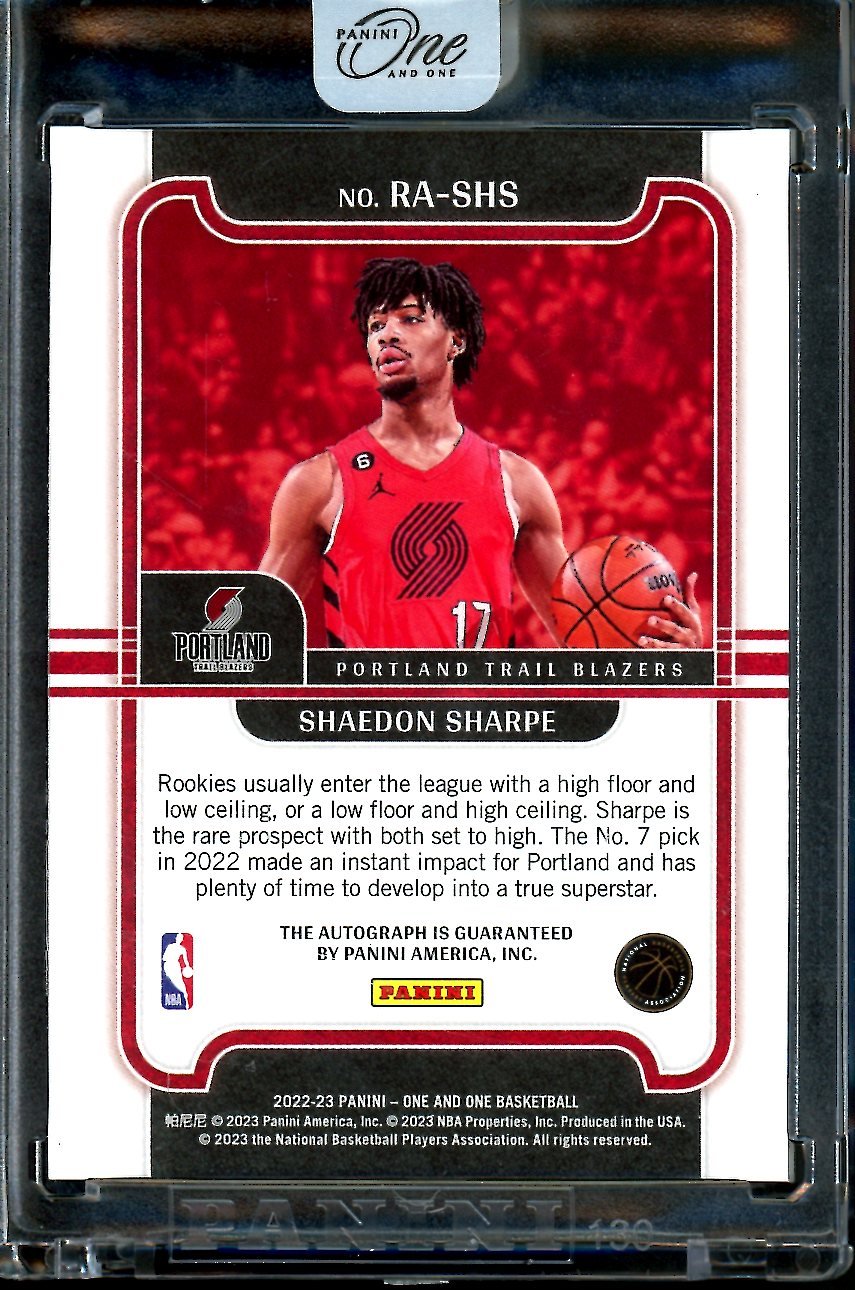 2022/23 Panini One & One Shaedon Sharpe Rookie Auto /49 Trail Blazers - Trading Card Market