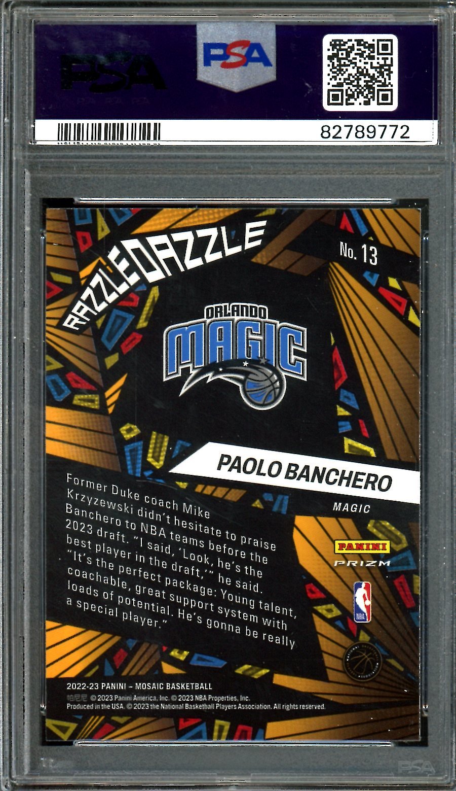 2022/23 Panini Mosaic Paolo Banchero Rookie Razzle Dazzle SSP PSA 10 Magic