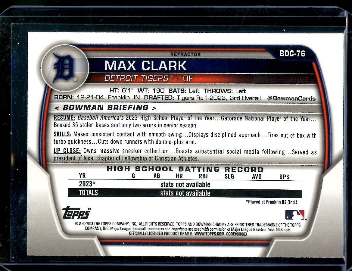 2023 Bowman Chrome Max Clark 1st Bowman Refractor Tigers - Trading Card Market