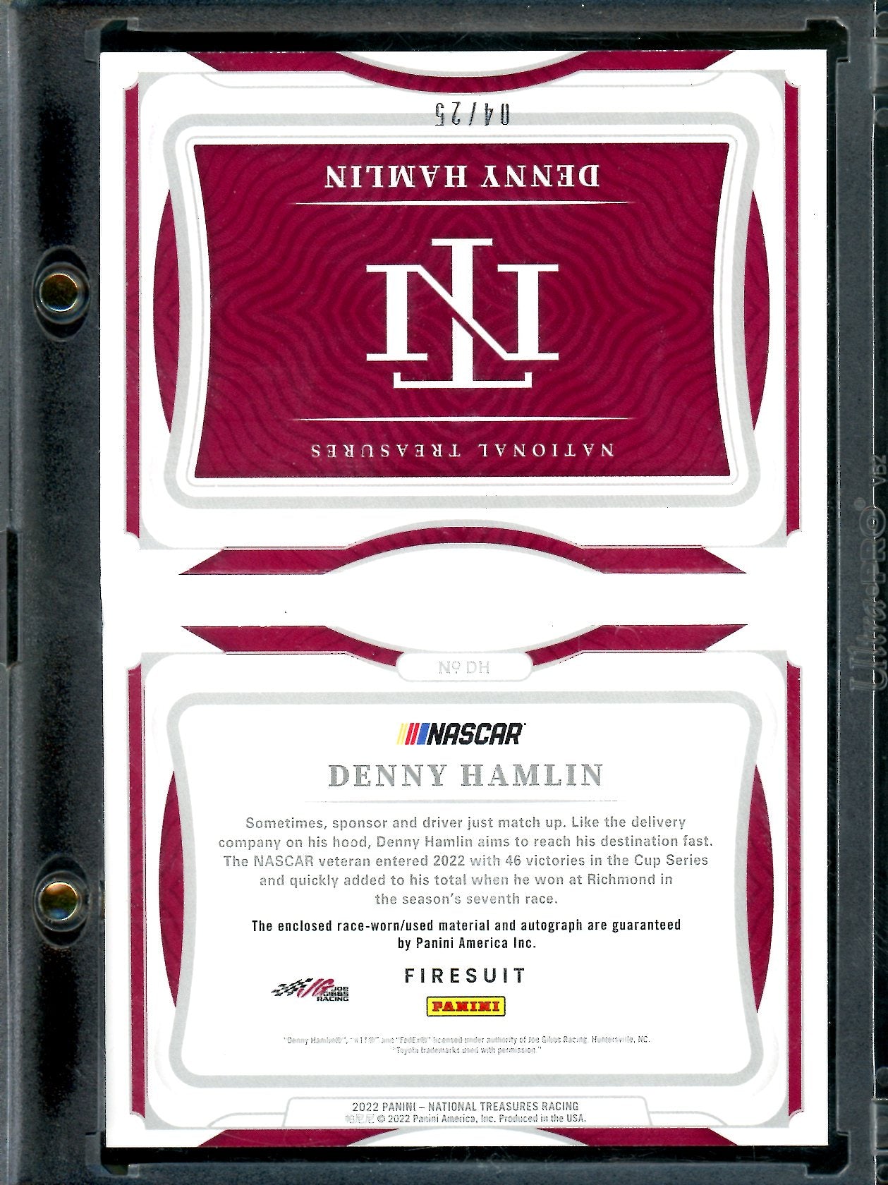 2022 Panini National Treasures Denny Hamiln Firesuit Booklet Patch Auto /25 NASCAR - Trading Card Market