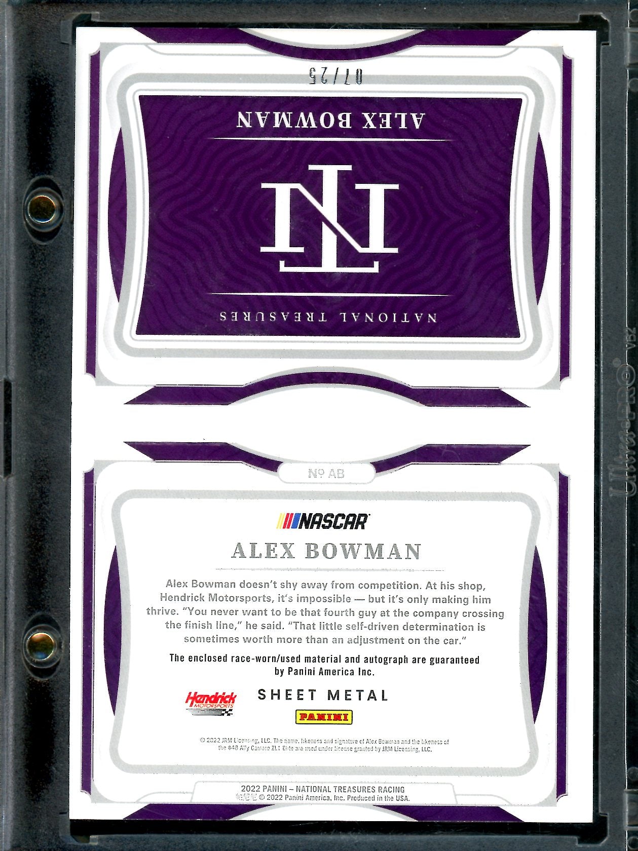 2022 Panini National Treasures Alex Bowman Sheet Metal Booklet Patch Auto /25 NASCAR - Trading Card Market