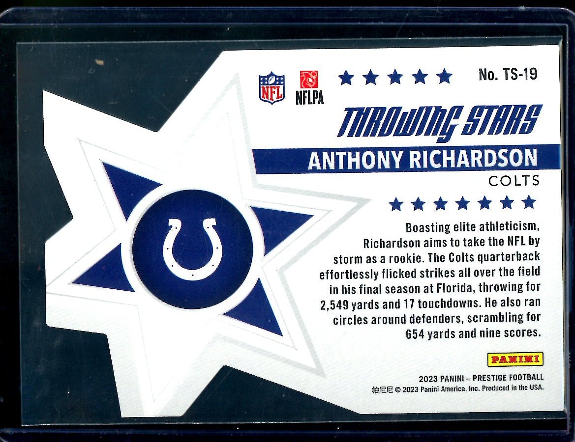 2023 Panini Prestige Anthony Richardson Rookie Throwing Stars SSP Colts - Trading Card Market