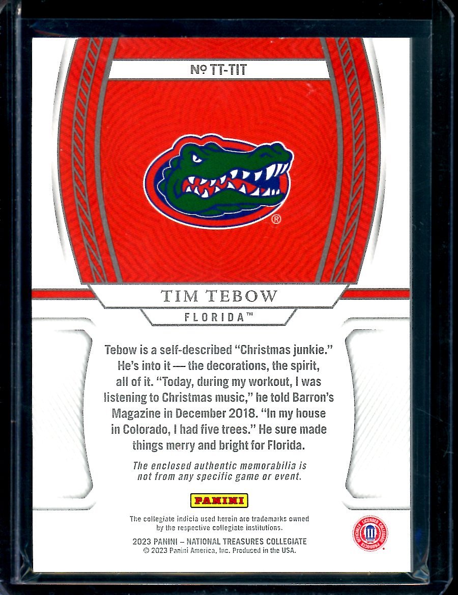 2023 Panini National Treasures Collegiate Tim Tebow Treasured Threads Patch /25 Florida - Trading Card Market