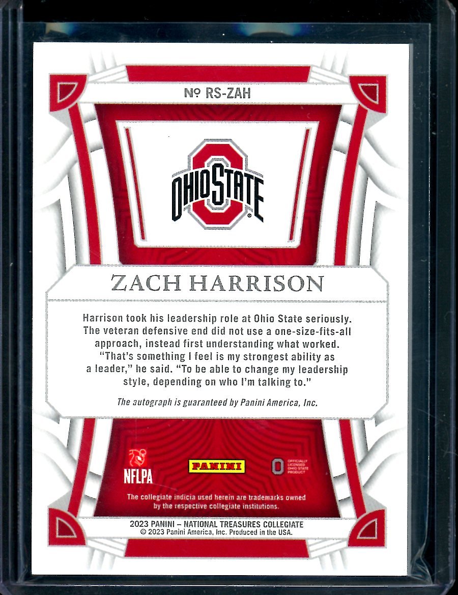 2023 Panini National Treasures Collegiate Zach Harrison Rookie Auto Green /5 Ohio State - Trading Card Market