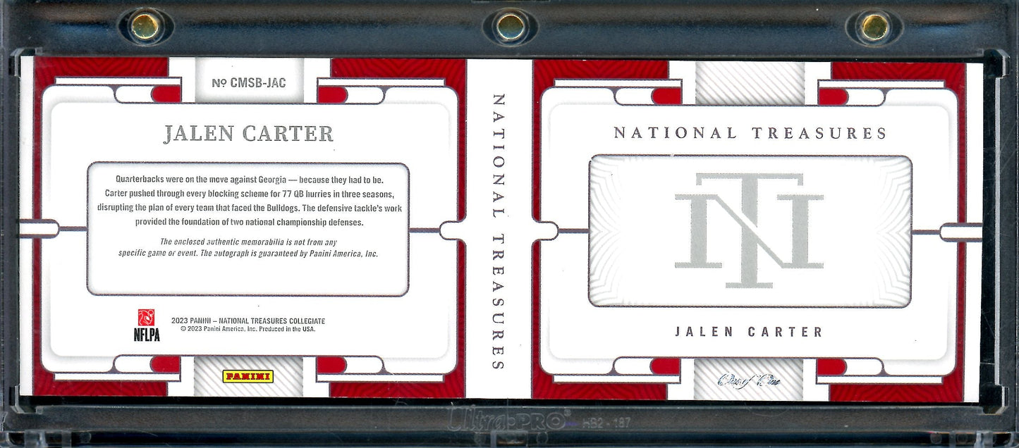 2023 Panini National Treasures Collegiate Jalen Carter Rookie Booklet Patch Auto 1/1 Georgia - Trading Card Market