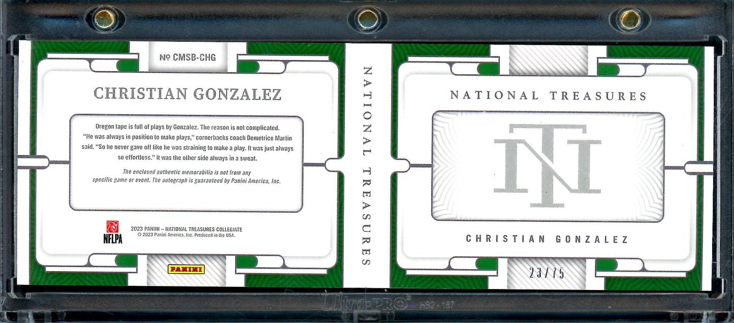 2023 Panini National Treasures Collegiate Christian Gonzalez Rookie Booklet Patch Auto /75 Oregon - Trading Card Market