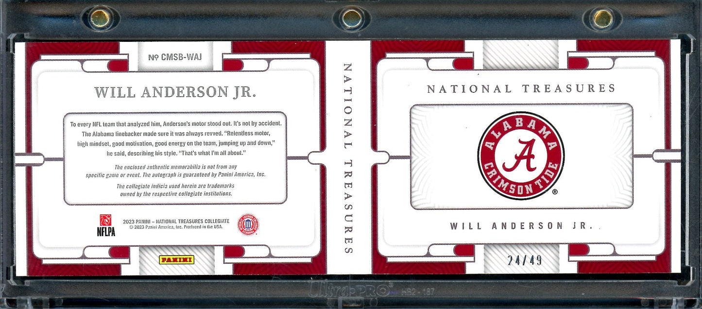 2023 Panini National Treasures Collegiate Will Anderson Jr. Rookie Booklet Patch Auto /49 Alabama - Trading Card Market