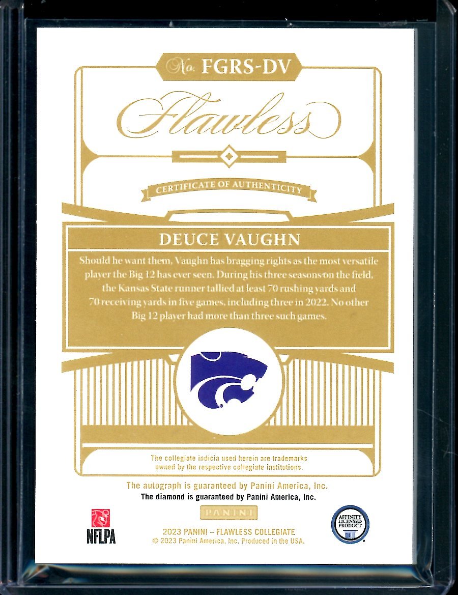 2023 Panini Flawless Collegiate Deuce Vaughn Rookie Auto /25 Kansas State - Trading Card Market