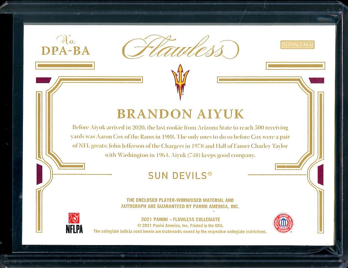 2023 Panini Flawless Collegiate Brandon Aiyuk Patch Auto /15 Arizona State - Trading Card Market