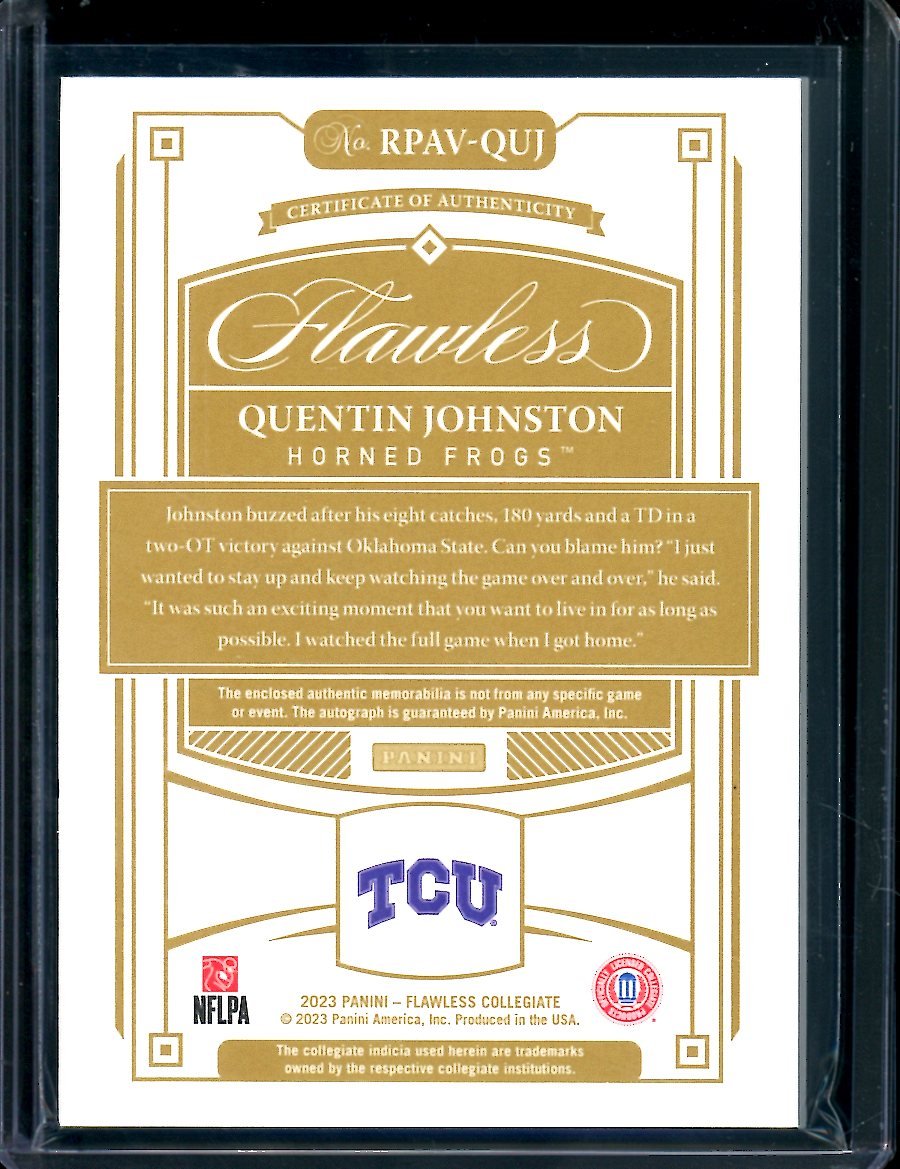 2023 Panini Flawless Collegiate Quentin Johnston Rookie RPA Red /20 TCU - Trading Card Market