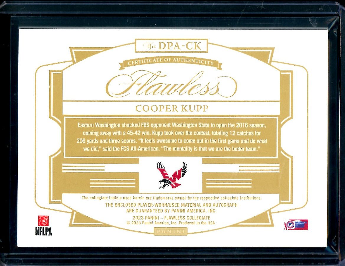2023 Panini Flawless Collegiate Cooper Kupp Patch Auto /25 Eastern Washington - Trading Card Market