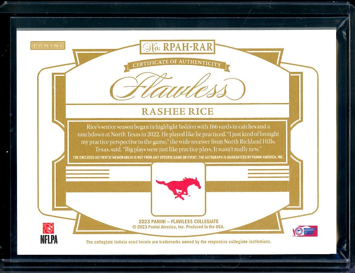 2023 Panini Flawless Collegiate Rashee Rice Rookie RPA Red /20 SMU